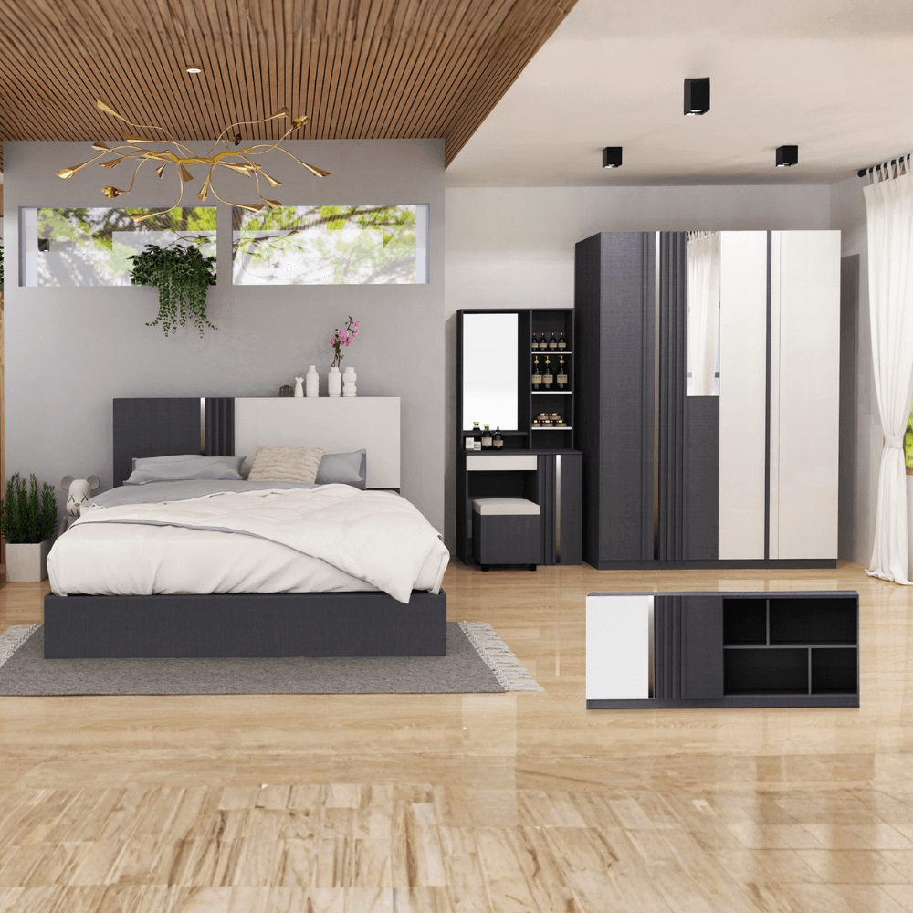 ชุดห้องนอน + ที่นอน PVC 6 ฟุต WISDOM DESIGN FURNITURE รุ่น MARTIN สีเทา_8